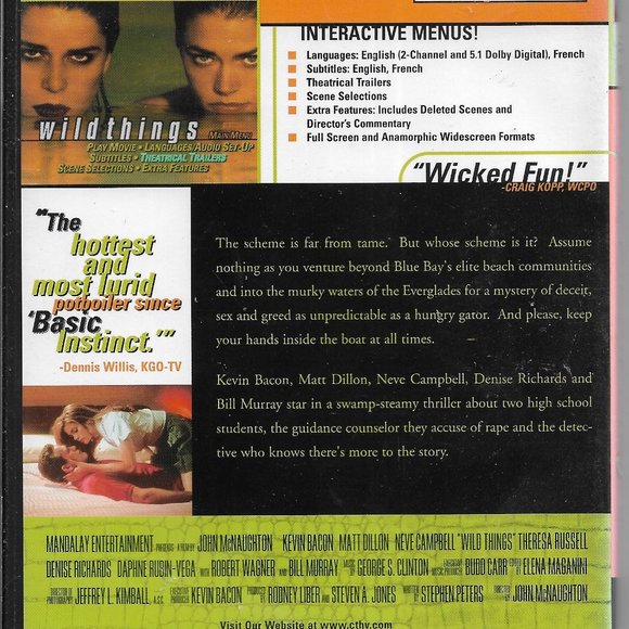 Wild Things DVD Kevin Bacon Denise Richards Neve Campbell Matt Dillon Wicked Fun - Picture 2 of 2